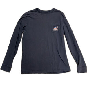 Vineyard Vines Navy Whale Crossed Hockey Sticks  LS Pocket T-Shirt Size M 12-14